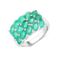 3.00 Ct Oval Green Zambian Emerald Prong Silver Cluster Ring by Fine Color Jewels