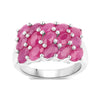 4.05 Ct Oval Pink Ruby Prong Silver Cluster Ring