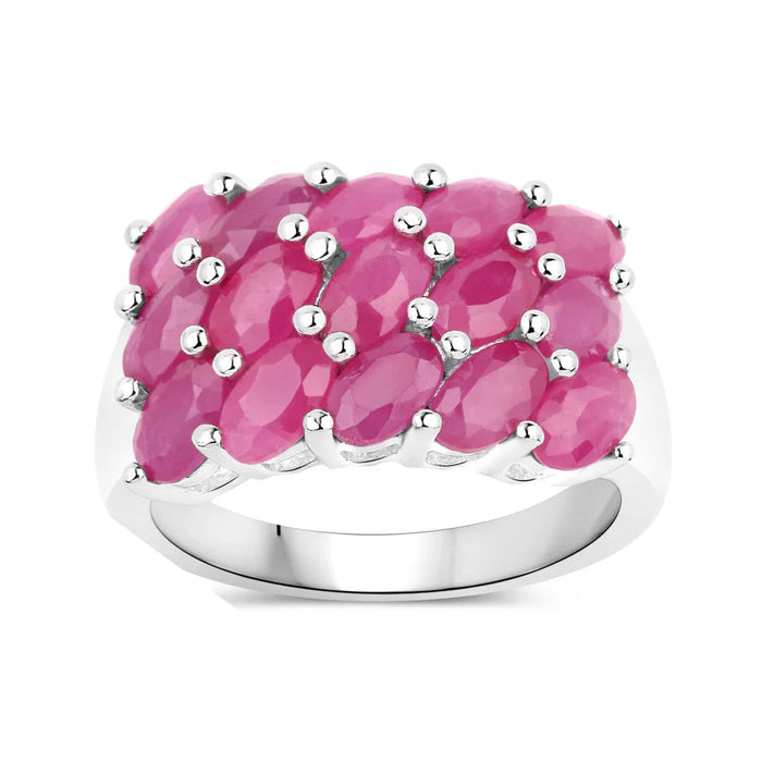 4.05 Ct Oval Pink Ruby Prong Silver Cluster Ring by Fine Color Jewels