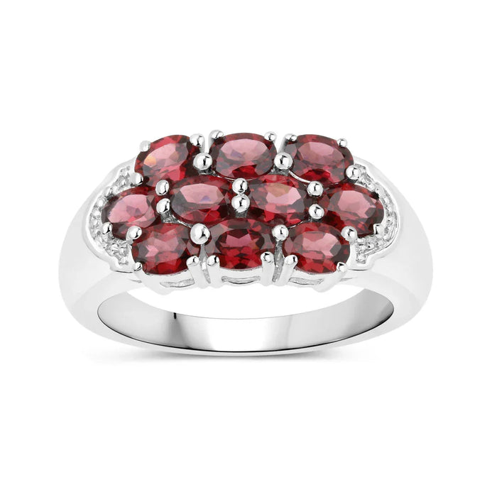 2.10 Ct Oval Red Garnet Prong Silver Cluster Ring by Fine Color Jewels