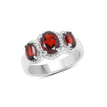 2.62 Ct Oval Red Garnet Prong Silver Halo Three Stone Ring by Fine Color Jewels