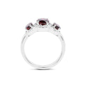 2.62 Ct Oval Red Garnet Prong Silver Halo Three Stone Ring by Fine Color Jewels