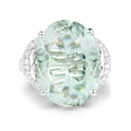 7.98 Ct Oval Green Amethyst and White Topaz Prong Silver Bold Ring by Fine Color Jewels