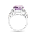 8.98 Ct Oval Lavender Amethyst and White Topaz Prong Silver Bold Engagement Ring by Fine Color Jewels
