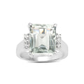 5.54 Ct Octagon Green Amethyst and White Topaz Prong Silver Solitaire Ring by Fine Color Jewels