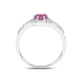 0.37 Ct Round Red Ruby Prong Sterling Silver Cluster Flower Halo Pave Ring by Fine Color Jewels