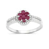 0.37 Ct Round Red Ruby Prong Sterling Silver Cluster Flower Halo Pave Ring