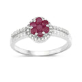 0.37 Ct Round Red Ruby Prong Sterling Silver Cluster Flower Halo Pave Ring by Fine Color Jewels