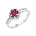 0.37 Ct Round Red Ruby Prong Sterling Silver Cluster Flower Halo Pave Ring by Fine Color Jewels
