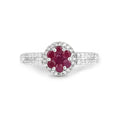 0.37 Ct Round Red Ruby Prong Sterling Silver Cluster Flower Halo Pave Ring by Fine Color Jewels