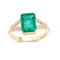 2.84 Ct Octagon Green Zambian Emerald and White Diamond Prong 14k Gold Statement Pave Bridge Ring by Fine Color Jewels