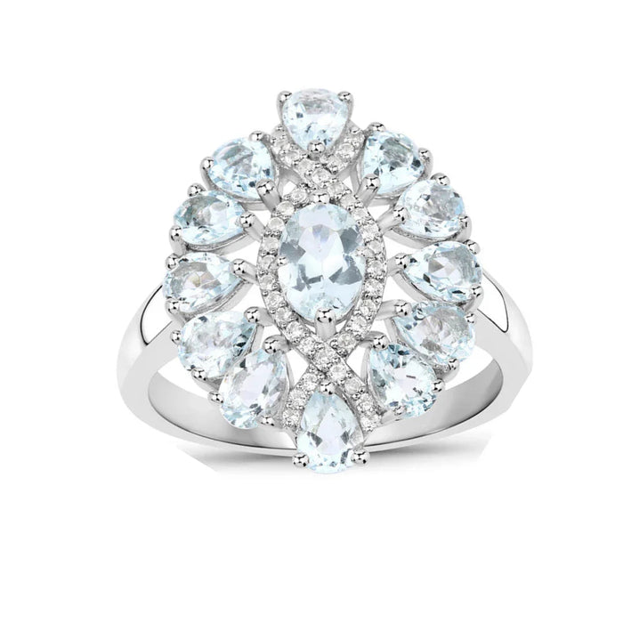 Genuine Aquamarine Cluster Ring by Fine Color Jewels