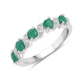 0.54 Ct Round Green Zambian Emerald and White Topaz Prong Silver 5 Stone Ring by Fine Color Jewels