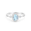 Blue oval Aquamarine Diamond Halo Ring by Fine Color Jewels