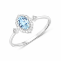 Blue oval Aquamarine Diamond Halo Ring by Fine Color Jewels