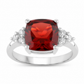 3.50 Ct Cushion Red Mozambique Garnet Lab Diamond Prong Silver Cocktail Ring by Fine Color Jewels