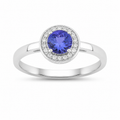 0.47 Ct Round Violet Tanzanite & Lab Diamond Prong Silver Halo Ring by Fine Color Jewels