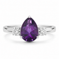 1.15 Ct Pear Purple Amethyst and Lab Diamond Prong Silver Three Stone Ring by Fine Color Jewels