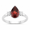 1.30 Ct Pear Red Mozambique Garnet and Lab Diamond Prong Silver Three Stone Ring