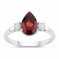 1.30 Ct Pear Red Mozambique Garnet and Lab Diamond Prong Silver Three Stone Ring by Fine Color Jewels