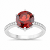 3.25 Ct Round Red Mozambique Garnet and Lab Diamond Prong Silver Pave Bridge Ring