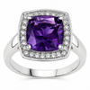 1.80 Ct Cushion Purple Amethyst and Lab Diamond Prong Silver Halo Cocktail Ring