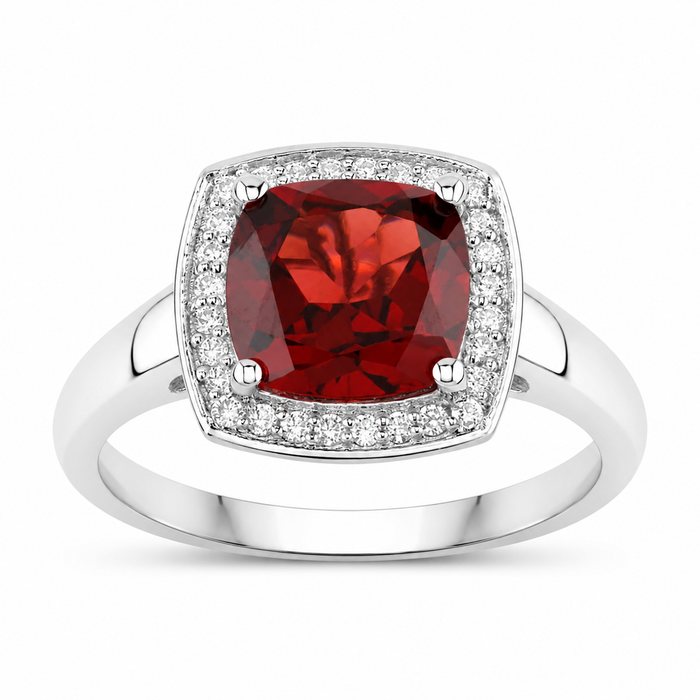 2.35 Ct Cushion Red Mozambique Garnet and Lab Diamond Prong Silver Halo Ring by Fine Color Jewels