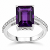 3.25 Ct Octagon Purple Amethyst and Lab Diamond Prong Silver Pave Bridge Ring