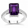 3.25 Ct Octagon Purple Amethyst and Lab Diamond Prong Silver Pave Bridge Ring by Fine Color Jewels