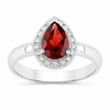 1.30 Ct Pear Red Mozambique Garnet & Lab Diamond Prong Silver Halo Ring