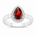 1.30 Ct Pear Red Mozambique Garnet & Lab Diamond Prong Silver Halo Ring by Fine Color Jewels