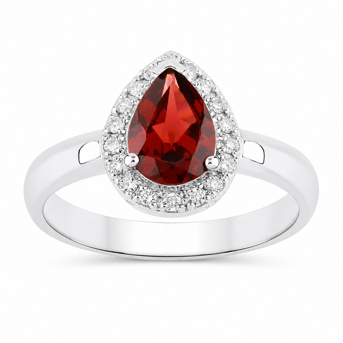 1.30 Ct Pear Red Mozambique Garnet & Lab Diamond Prong Silver Halo Ring by Fine Color Jewels