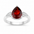 2.45 Ct Pear Red Mozambique Garnet & Lab Diamond Prong Silver Cocktail Ring by Fine Color Jewels