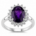 1.60 Ct Oval Purple Amethyst and Lab Diamond Prong Silver Halo Ring by Fine Color Jewels