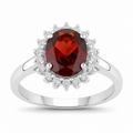 2 Ct Oval Red Mozambique Garnet and Lab Diamond Prong Silver Halo Ring by Fine Color Jewels