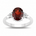 2 Ct Oval Red Mozambique Garnet and Lab Diamond Prong Silver Cocktail Ring by Fine Color Jewels