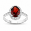 2 Ct Oval Red Mozambique Garnet and Lab Diamond Prong Silver Halo Pave Ring