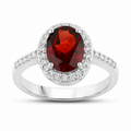 2 Ct Oval Red Mozambique Garnet and Lab Diamond Prong Silver Halo Pave Ring by Fine Color Jewels