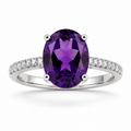 2.20 Ct Oval Purple Amethyst and Lab Diamond Prong Silver Pave Cocktail Ring by Fine Color Jewels