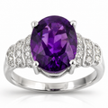 2.20 Ct Oval Purple Amethyst & Lab Diamond Prong Silver Bridge Ring by Fine Color Jewels