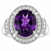 3.20 Ct Oval Purple Amethyst and Lab Diamond Prong Silver Halo Statement Ring