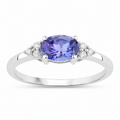 0.75 Ct Oval Violet Tanzanite and Lab Diamond Prong Silver Cocktail Ring by Fine Color Jewels