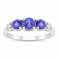 0.93 Ct Round Violet Tanzanite & Lab Diamond Prong Silver Five Stone Eternity Ring by Fine Color Jewels