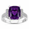 2.60 Ct Cushion Purple Amethyst and Lab Diamond Prong Silver Statement Ring