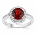 2.25 Ct Round Red Mozambique Garnet and Lab Diamond Prong Silver Pave Halo Ring by Fine Color Jewels
