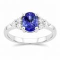 0.75 Ct Oval Violet Tanzanite and Lab Diamond Prong Silver Cocktail Ring by Fine Color Jewels