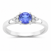 0.47 Ct Round Violet Tanzanite & Lab Diamond Prong Silver Cocktail Ring