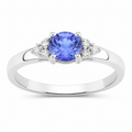 0.47 Ct Round Violet Tanzanite & Lab Diamond Prong Silver Cocktail Ring by Fine Color Jewels