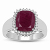 5.28 Ct Cushion Pink Ruby Prong Silver Halo Ring