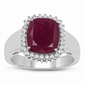 5.28 Ct Cushion Pink Ruby Prong Silver Halo Ring by Fine Color Jewels